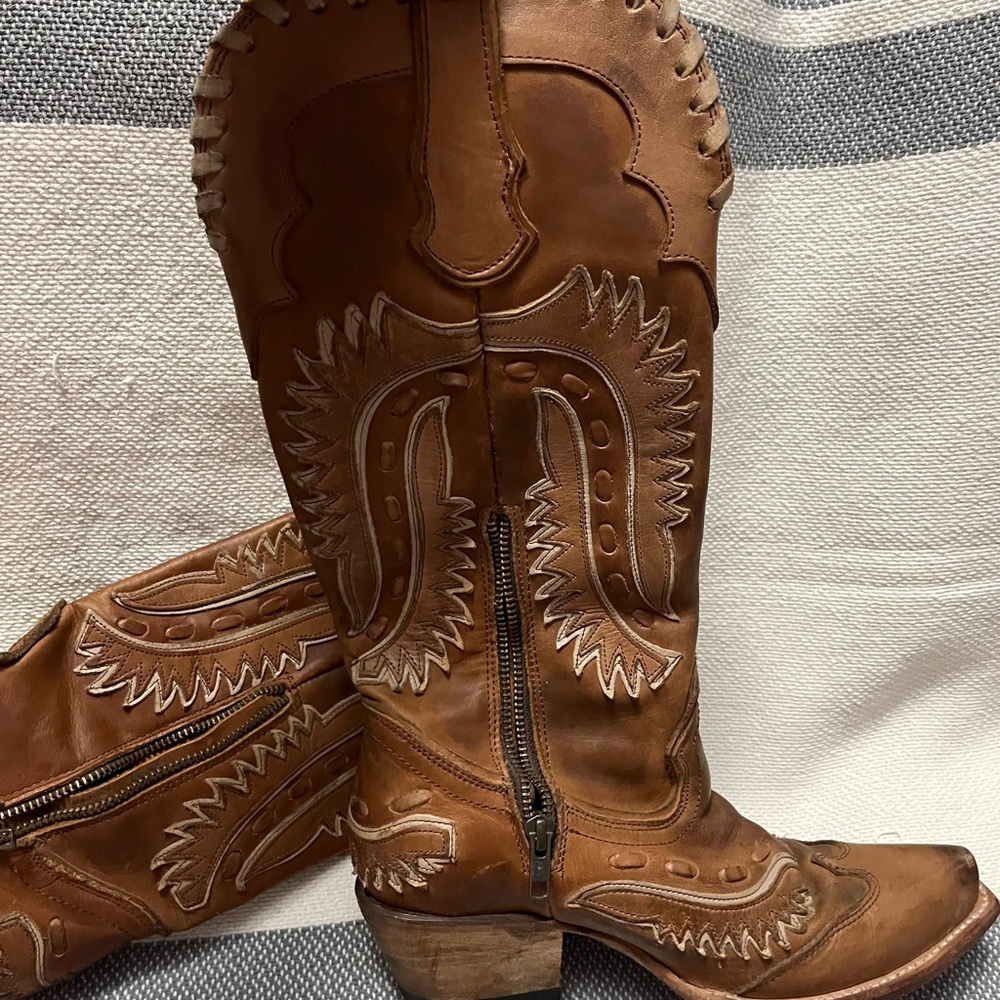 Freebird Tan Leather Heeled Boots size 7